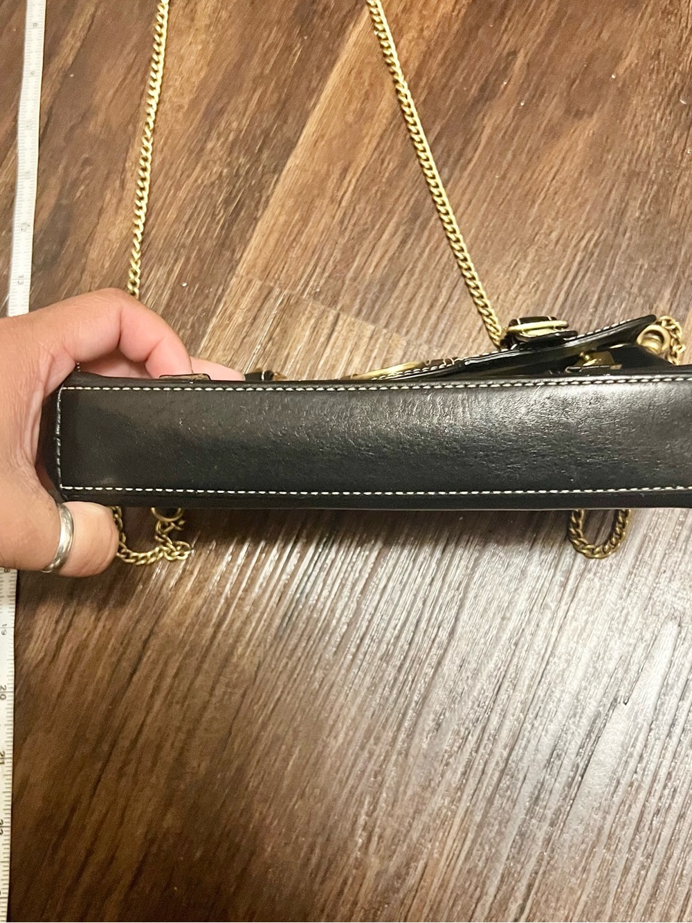 Coach Black Leather Crossbody with Gold-Tone Chain - Picture 6 of 10